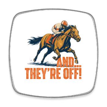 Und sie sind beim Funny Horse Racing Derby unterwegs - Viereckiger Kühlschrankmagnet - Weiß - Vorne