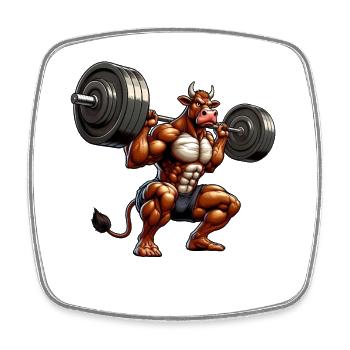 Kraftvolle Kuh Bulle Bison Fitnesstraining - Viereckiger Kühlschrankmagnet - Weiß - Vorne