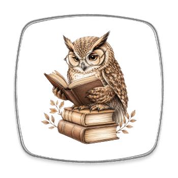Hibou de lecture - Magnet carré - blanc - Devant