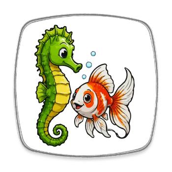 Underwater Friends Seahorse Goldfish - Square fridge magnet - white - Front