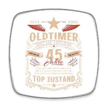45. Geburtstag Geschenk Mann Oldtimer Vintage 1981 - Viereckiger Kühlschrankmagnet - Weiß - Vorne