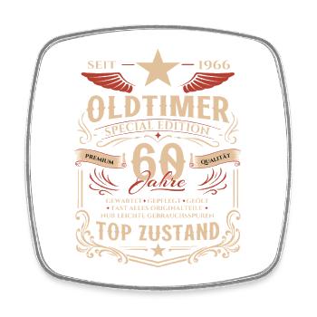 60. Geburtstag Geschenk Mann Oldtimer Vintage 1966 - Viereckiger Kühlschrankmagnet - Weiß - Vorne
