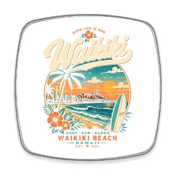 Plage de Waikiki S-shirt de surf au coucher de soleil - Magnet carré - blanc - Devant