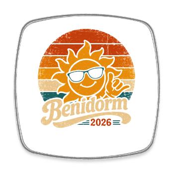 Retro Sun Smile Benidorm 2026 - Square fridge magnet - white - Front