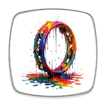 Tambourine with dripping paint - Square fridge magnet - white - Front