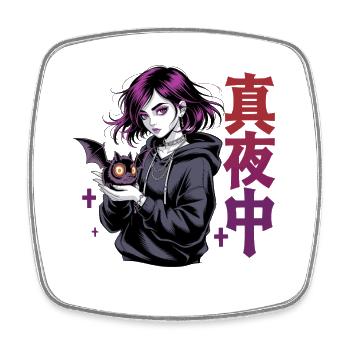 真夜中 Fille d’anime gothique Midnight Bat Gothic - Magnet carré - blanc - Devant