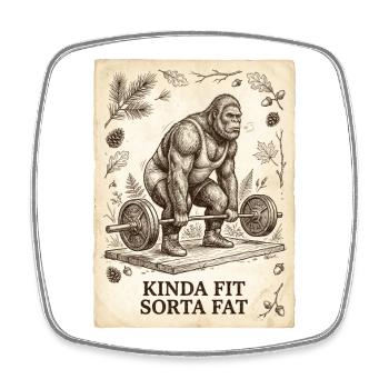 Kinda Fit Sorta Fat Bigfoot Weightlifting - Square fridge magnet - white - Front