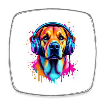Labrador with headphones - Square fridge magnet - white - Front
