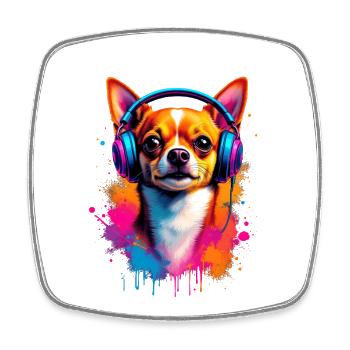 Chihuahua Neon Dog with Headphones - Square fridge magnet - white - Front