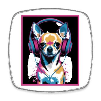 Chihuahua mit Kopfhörer - Viereckiger Kühlschrankmagnet - Weiß - Vorne
