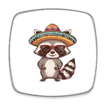 Waschbär Lustig Sombrero - Viereckiger Kühlschrankmagnet - Weiß - Vorne