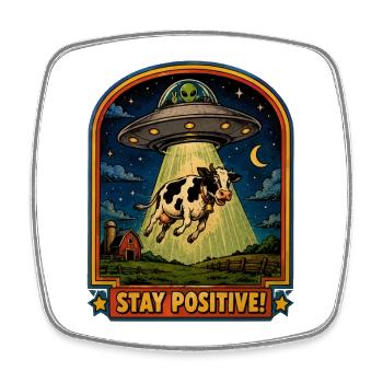 Cow in UFO light beam - Square fridge magnet - white - Front