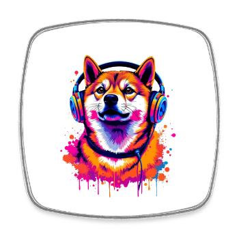 Shiba Inu avec des écouteurs - Magnet carré - blanc - Devant