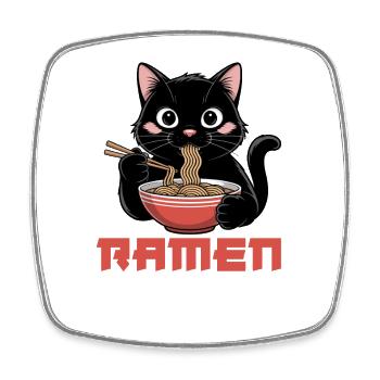Schwarze Katze Ramen Nudel Fan Kawaii - Viereckiger Kühlschrankmagnet - Weiß - Vorne