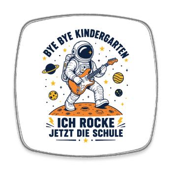 Einschulung Astronaut Gitarre Shirt - Viereckiger Kühlschrankmagnet - Weiß - Vorne