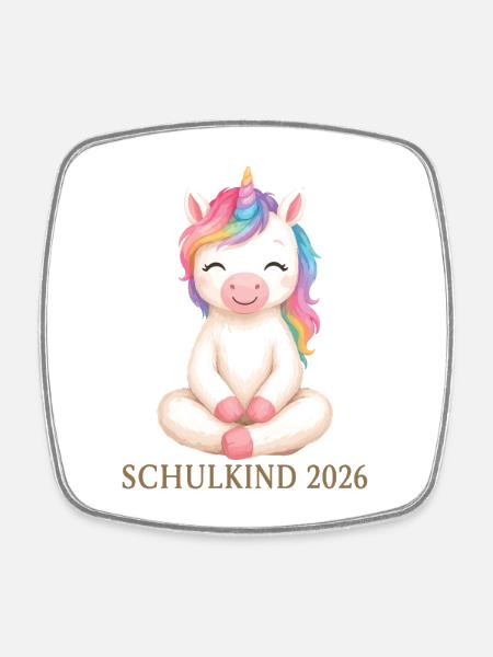 Schulkind 2026 Einhorn Shirt - Viereckiger Kühlschrankmagnet - Weiß