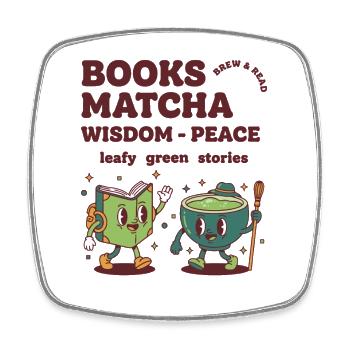 Books Matcha Wisdom Peace Leafy Green Stories - Square fridge magnet - white - Front