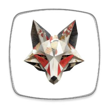 Japanische Kitsune Fuchsmaske Yokai Inari Origami  - Viereckiger Kühlschrankmagnet - Weiß - Vorne