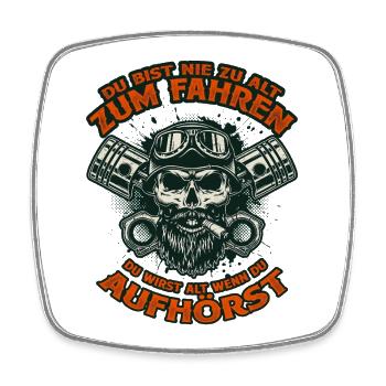 Biker Totenkopf Nie Zu Alt Zum Fahren - Viereckiger Kühlschrankmagnet - Weiß - Vorne