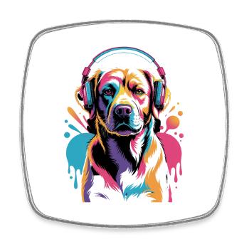 Labrador with headphones - Square fridge magnet - white - Front
