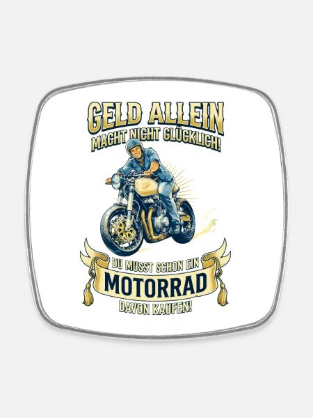 Motorrad Geld Macht Nicht Glücklich Biker Retro - Viereckiger Kühlschrankmagnet - Weiß