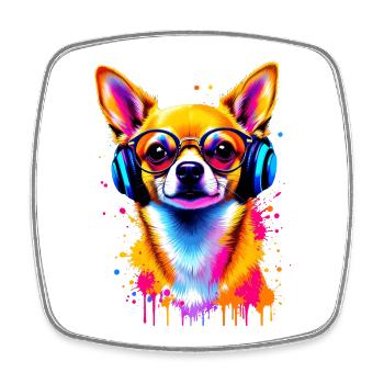 Chien chihuahua avec un casque - Magnet carré - blanc - Devant