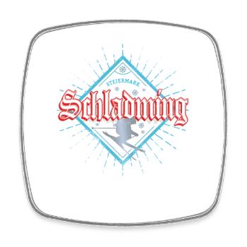 Schladming Steiermark in Österreich mit Skifahrer - Viereckiger Kühlschrankmagnet - Weiß - Vorne