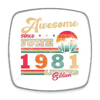 45th Birthday Gift Vintage June Vintage 1981 - Square fridge magnet - white - Front