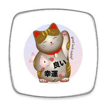 Winkende japanische Katze Abbildung mit Inschrift - Viereckiger Kühlschrankmagnet - Weiß - Vorne