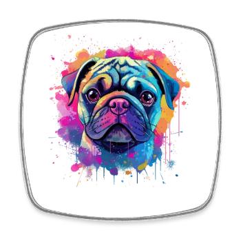 Lebendiges Mops-Splash-Porträt - Viereckiger Kühlschrankmagnet - Weiß - Vorne