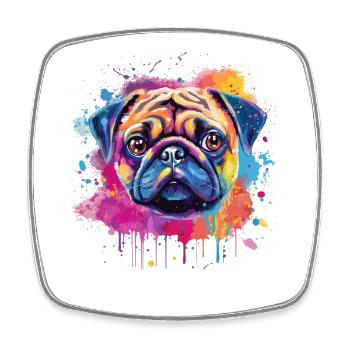 Vibrant Pug Splash Portrait - Square fridge magnet - white - Front