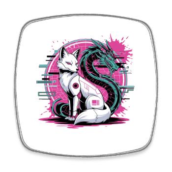 Cyberpunk Fox et Dragon Anime Gamer Otaku - Magnet carré - blanc - Devant