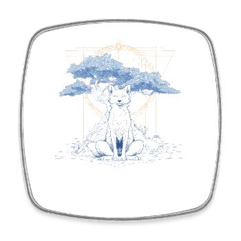 Meditativer Fuchs - Bonsai der Weisheit - Viereckiger Kühlschrankmagnet - Weiß - Vorne