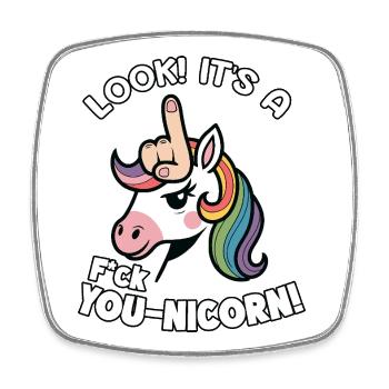 Naughty Unicorn Unicorn Saying Fuck You - Square fridge magnet - white - Front