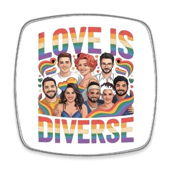 Love Is Diverse Pride Regenbogen - Viereckiger Kühlschrankmagnet - Weiß - Vorne