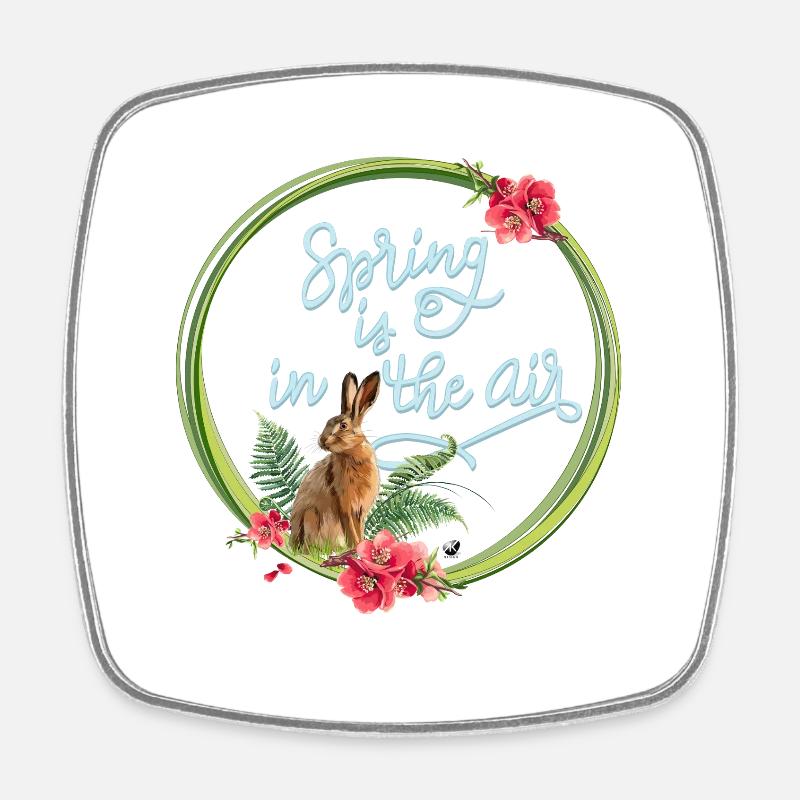 Hare and cherry blossoms illustration with inscription - Square fridge magnet - white