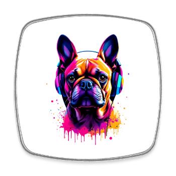 Casques Frenchie Bulldog français - Magnet carré - blanc - Devant