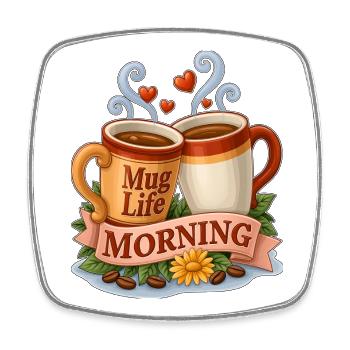 Mug Life Morning Coffee Cups Toast - Square fridge magnet - white - Front