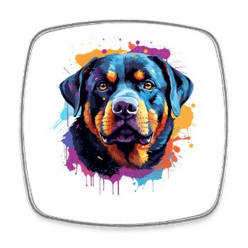 Farbenfrohes Splash-Rottweiler-Porträt - Viereckiger Kühlschrankmagnet - Weiß - Vorne