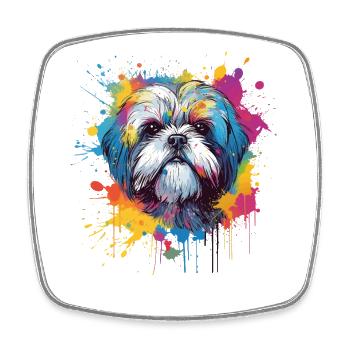 Shih Tzu Dog Éclaboussures Colorées - Magnet carré - blanc - Devant