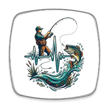 Pêche au battement de cœur Pêcheur ECG Poisson - Magnet carré - blanc - Devant