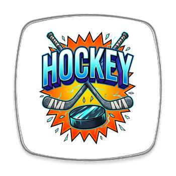 Eishockey Comic Style Schläger und Puck - Viereckiger Kühlschrankmagnet - Weiß - Vorne