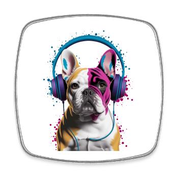 French Bulldog Frenchie Headphones - Square fridge magnet - white - Front