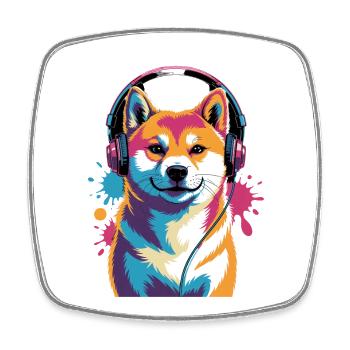 Chien Shiba Inu avec un casque - Magnet carré - blanc - Devant