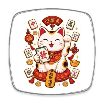 Cat Mahjong Lover Mahjong Player - Square fridge magnet - white - Front