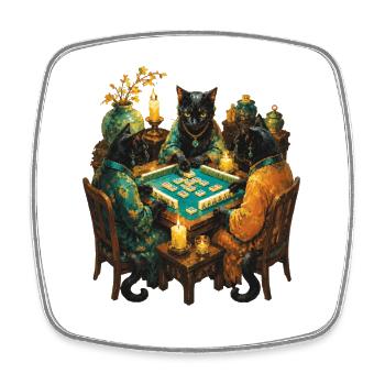 Joueur de Mahjong des Chats - Magnet carré - blanc - Devant