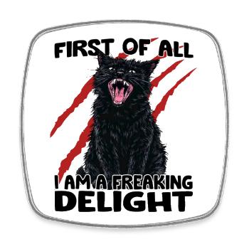 Black Cat Chaos Goblin Aggressive Cat Humor - Square fridge magnet - white - Front