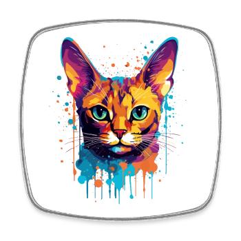 Splash Art coloré Visage de chat abyssin - Magnet carré - blanc - Devant