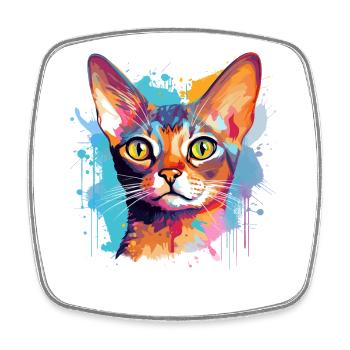 Abessinisches Katzengesicht – bunte Splash-Kunst - Viereckiger Kühlschrankmagnet - Weiß - Vorne