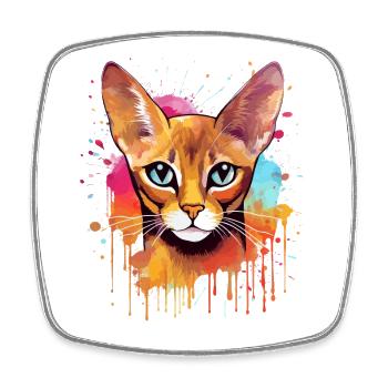 Colorful Splash Art Abyssinian Cat - Square fridge magnet - white - Front